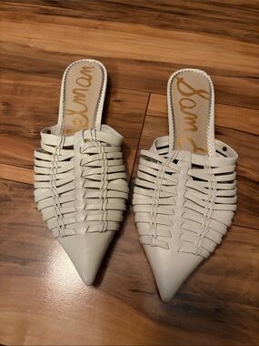 Sam Edelman Cream Woven Pointed-Toe Slip-On Mules